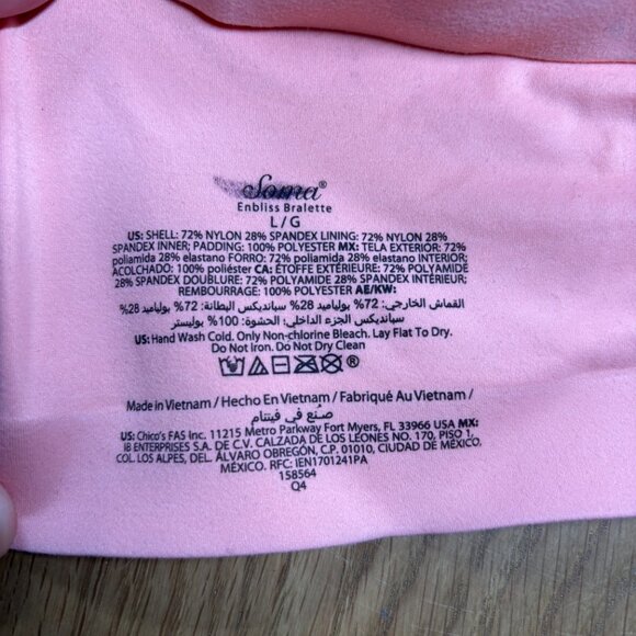 NWT Soma Enbliss Bralette Pink Seamless Wireless Lightly Padded Bra – Size L - Picture 4 of 4